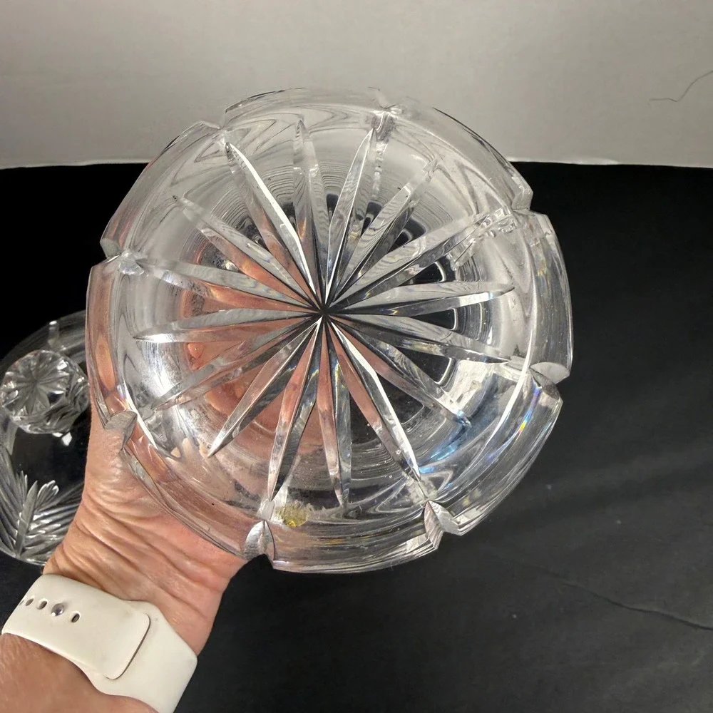 Heavy Cut Lead‎ Crystal Biscuit Jar Lidded Candy Dish Wheat Starburst Pattern